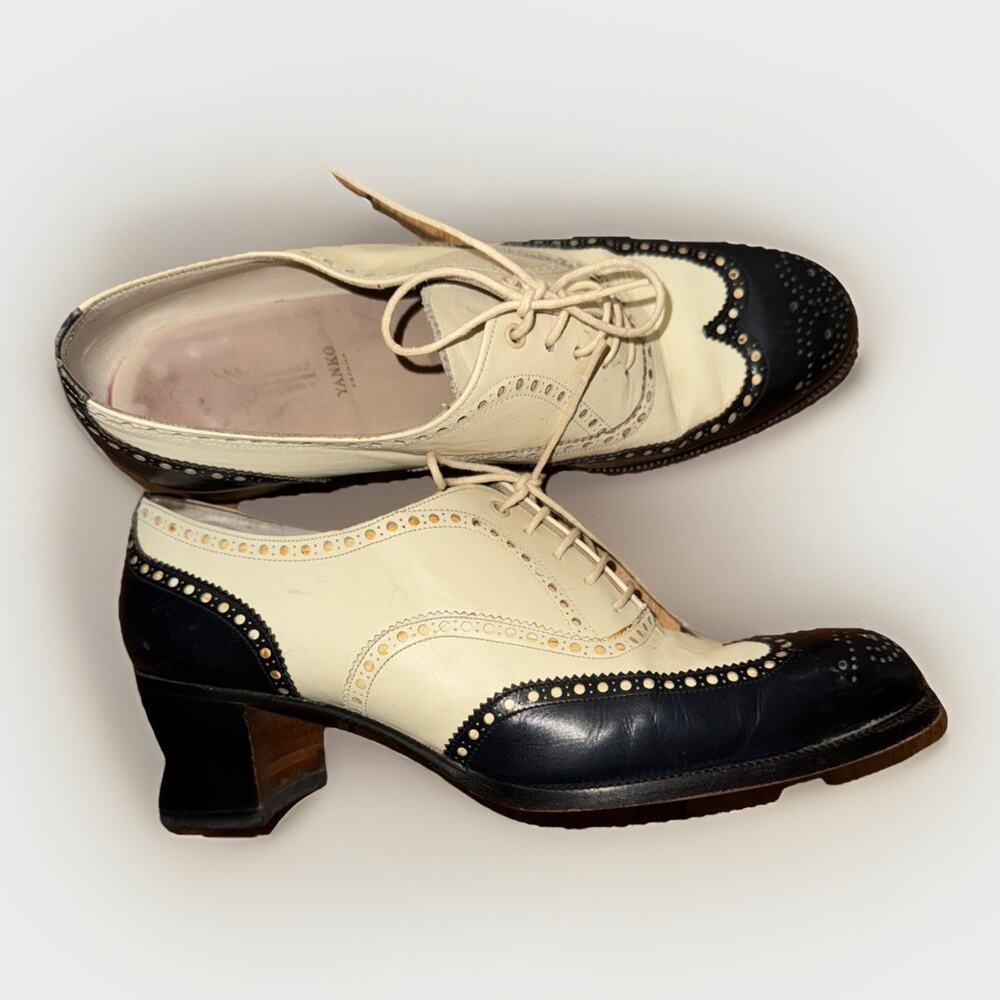 Yanko Espana Healed Wingtip Dress Shoes While And Black 9.5 Made In Spain - Picture 6 of 7